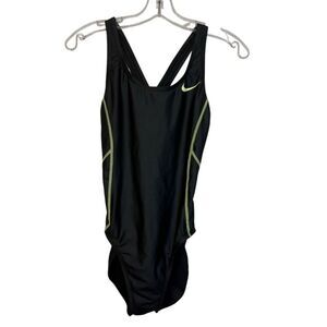 Nike Women’s Powerback One Pc. Swimsuit Sz. S Green Piping Triathlon Athletic